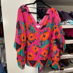 Bisou Bisou Pink and Blue Asymmetrical Blouse